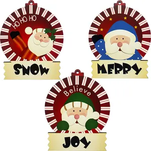 Joyeux Noël Père Noël décoration de la maison placage en bois petit pendentif ensemble de trois pièces