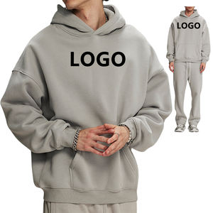 Sudadera con capucha de gran tamaño de lana lisa en blanco, sudaderas con capucha de algodón grueso peso pesado de gran tamaño con logotipo estampado personalizado para hombre - Product Image 2