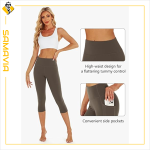 SAMAVIA <b>Women's</b> High-Waist Active Gym Running Capri <b>Leggings</b> Breathable Compression Lace Decoration Winter Style Elastic Waist - Product Image 4