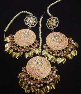 Indian Trendy Alloy Drop Tassel Jhumka Handmade Earrings Headpiece Jewelry for Women - Product Image 1