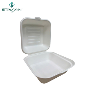 Contenants alimentaires jetables biodégradables 6x6 à base de fibres végétales OEM ODM Boîte de bagasse à clapet pour hamburger fabriquée au Vietnam - Product Image 2