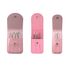 Pochette professionnelle pour cils 4 pinces | Ensemble de pinces à cils en cuir Pu avec Logo personnalisé - Product Image 4