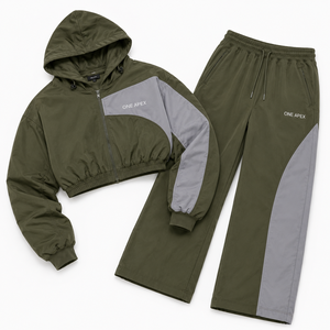 Chaqueta Corta con Capucha Verde Oliva para Mujer ONE APEX, Chaqueta Impermeable con Cremallera, Forro Polar, Secado Rápido, Pantalones Anchos - Product Image 2