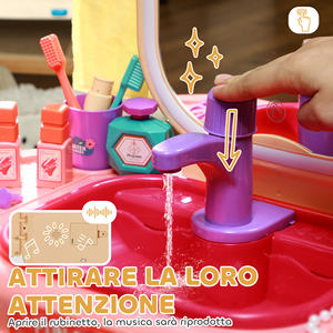 AIYAPLAY Dressing <b>Table</b> for Girls 3-6 Years with Acrylic <b>Mirror</b> and Faucet, PP and GPPS, 55x29x71 cm, Pink - Product Image 6