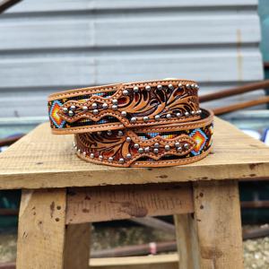 Trendy Hand Tooled Western Cowhide Leather Southwestern Beaded <b>Cowboy</b> <b>Belt</b> Vintage Alloy Eco-Friendly Rodeo <b>Belt</b> Best Price - Product Image 3