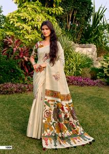 Última Colección de Saris de Algodón con Estilo Kalamkari, Pallu Latkan con Estampados Tradicionales para Mujer, Hecho en India - Product Image 5