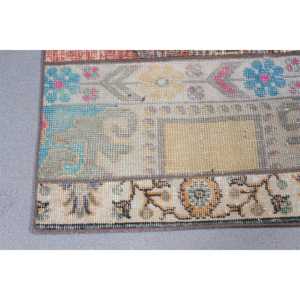 Alfombra Vintage Pequeña de 1.7x2.5 pies, Alfombra Turca, Alfombra de Lana Ikat Azul y Roja - Product Image 5