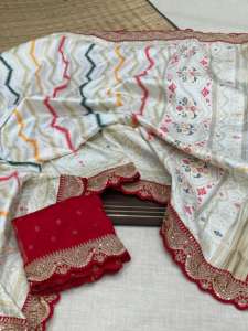 Nueva variedad de vestido elegante suave Banarsi Dola blusa Sari de seda con bordado tejido codificación trabajo exportador mundial - Product Image 5