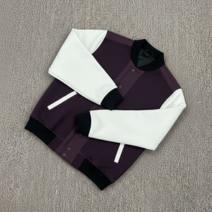 High Quality <b>Men's</b> Purple White Color Block <b>Bomber</b> <b>Jacket</b> Turn-Down Collar Regular Fit Polyester Autumn Casual Wear - Product Image 5