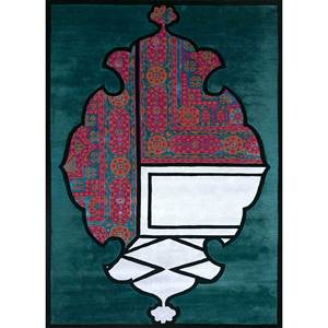 Alfombra de Lana y Viscosa Verde Hecha a Mano, Modelo Top-156, 10 mm de Grosor, con Diseño de Medallón Rectangular a Rayas, para el Hogar, Pasillo o Sala de Estar - Product Image 1