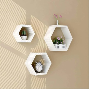 Fashionable Traditional Shape Floating Polygon Double Tier Multifunction Wood Wall <b>Shelves</b> Living Room Furniture Panel <b>Shelf</b> - Product Image 6