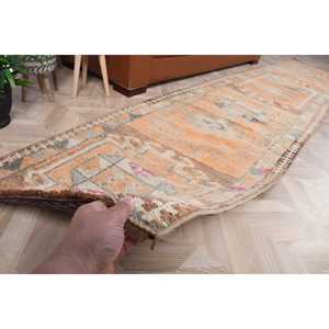 Vintage <b>Runner</b> <b>Rug</b> 2.7x12.6 ft (83x384 cm), Orange Ikat Turkish <b>Rug</b> - Product Image 2
