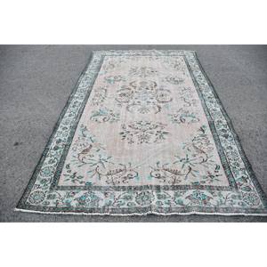 Tapis turc vintage Beige bleu patchwork tissage plat 5.8x9.6 pieds pour décor de salon matériau en laine avec support en latex 4m de largeur - Product Image 1