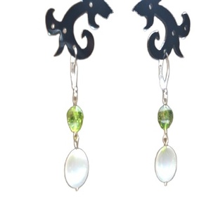 92.5 argent Sterling naturel péridot et pièce de monnaie perle boucles d'oreilles bijoux femmes mignon cadeau bijoux faits à la main en gros - Product Image 1