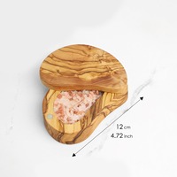 Boîte à épices artisanale haut de gamme en bois d'olivier tunisien, vintage, élégante, ovale, accessoire de cuisine, couvercle pivotant, sculpture rustique