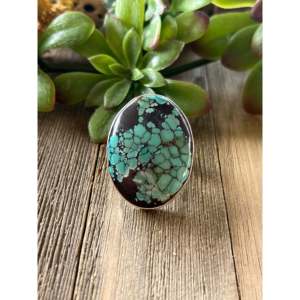Bague statement en argent sterling et turquoise Kingman, faite à la main par des artisans Navajo, taille 7.75 - Product Image 1
