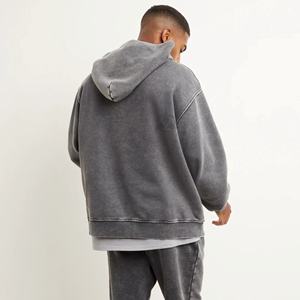 Más vendidos 80% Algodón 20% poliéster hombros caídos pulóver estilo cruzado sobre escote Vintage negro Sudadera con capucha de gran tamaño - Product Image 6