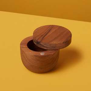 Luxury Indian Handicraft Wooden Salt Cellar With Swivel Lid - <b>Spice</b> <b>Jar</b> & Condiment Keeper For Kitchen Table. - Product Image 1