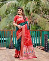 El último diseñador Bandhej Paithani Silk Heavy Saree con piezas de blusa Nueva colección Ropa india y pakistaní