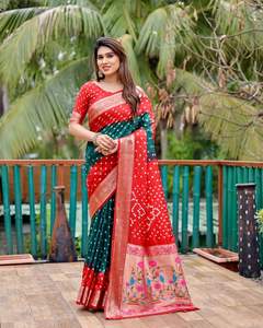 Latest Designer Bandhej Paithani Silk Heavy Saree with Blouse Pieces New Collection <b>Indian</b> & <b>Pakistani</b> <b>Clothing</b> - Product Image 3