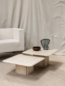 Mesa de Centro de Mármol Travertino Premium, Hecha a Mano con Piedra Natural, Diseño Minimalista para Interiores de Hogar Contemporáneo - Product Image 2