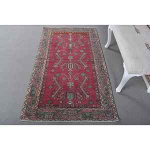 Turkish Vintage Rug, <b>Runner</b> 0.3x5.7 ft (8x175 cm) Rug, <b>Red</b> Floral Wool Rug - Product Image 1