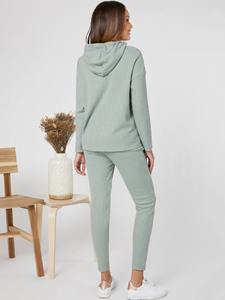 Otoño Invierno mujer moda Vintage Casual 2 piezas conjuntos patrón sólido pulóver chándales y Jogger ropa Casual de mujer - Product Image 3