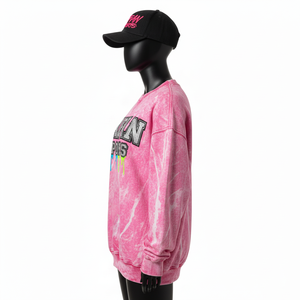 Sweat-shirts pour femmes en coton et polyester molletonné, col rond, effet délavé soleil, 320 GSM, lavage vintage rose, logo chenille, lavage à l'acide, respirant - Product Image 3