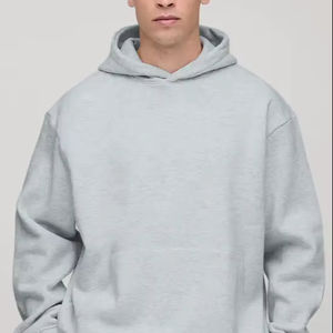 Sweat-shirt à capuche oversize gris chiné pour homme, hiver 2025, respirant, en polyester/coton, tricoté, streetwear, uni, teint, brodé - Product Image 1
