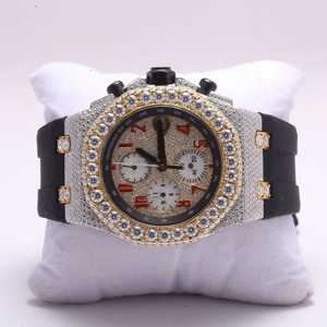 SM Jewels personnalisé analogique mécanique montre à Quartz Moissanite glacé diamant affichage luxe Hip Hop Style noir 42mm verre 20mm - Product Image 1