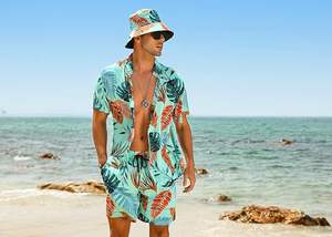 Ensembles de survêtements pour hommes Shorts Polos à fermeture éclair quart de tour Shorts de dessous Tenues de sport Ensembles de survêtements décontractés hawaïens Ensembles de shorts d'été confortables - Product Image 2