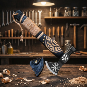 Custom Hand Forged Carbon Steel Viking <b>Bearded</b> Axe Engraved Norse Vegvisir Valknut Hatchet Carved Wooden Handle Camping Tomahawk - Product Image 1