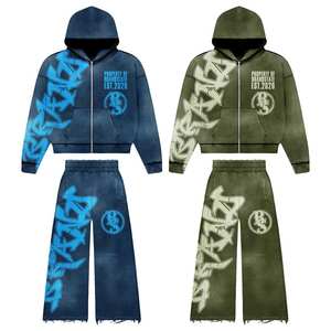 Conjunto de dos piezas personalizado de punto de poliéster, venta al por mayor, precio barato, color sólido, conjuntos de pantalones y Sudadera con capucha y hombros caídos de gran tamaño - Product Image 3