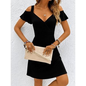 Damen Off-Shoulder Trägerkleid mit V-Ausschnitt aus Modal, Kurz, 35037 - Schwarz - Product Image 1