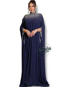 Awaais House Women's Ethnic Floor-Length Hand Beaded Long Sleeve <b>Flared</b> Hem Georgette Kaftan Abaya Dress Plus Size Lightweight - Product Image 1