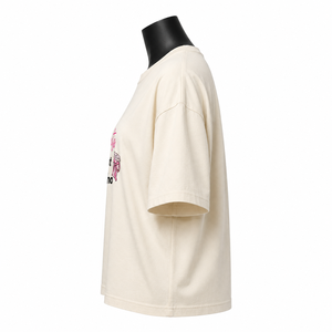 Camiseta de algodón holgada color crema para mujer, manga corta, cuello redondo, estampada, informal, para verano - Product Image 4