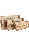 Ensemble de 3 plateaux en bois à motifs animaliers, faits à la main, technique d'émail coloré, sans BPA, écologique, design moderne et luxueux, utilisable au micro-ondes