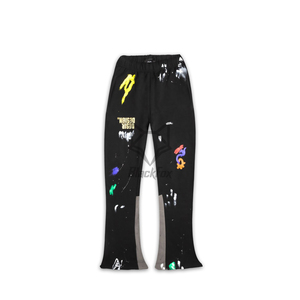 Pantalon de survêtement taille moyenne DTF personnalisé pour hommes, nouveau pantalon en polaire évasé décontracté à la mode avec décoration et poches en patchwork vieilli - Product Image 3