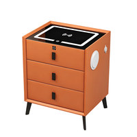 Table de chevet intelligente en bois massif OEM avec 3 tiroirs, charge sans fil, lumière LED, style moderne minimaliste pour chambre à coucher et salon