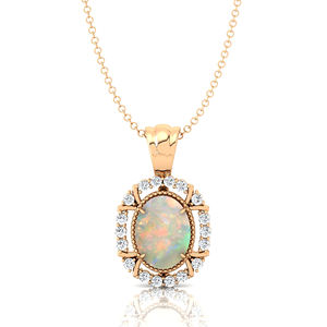 Collier pendentif à breloques en opale éthiopienne naturelle de taille ovale en or jaune blanc rose massif 18 carats clouté de vrais diamants ODM OEM - Product Image 4