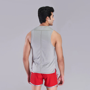 เสื้อกล้ามลำลองสำหรับผู้ชายฤดูร้อนแห้งเร็วระบายอากาศผ้าฝ้ายโพลีเอสเตอร์สีทึบพิมพ์ลายถักสำหรับออกกำลังกายในยิม - Product Image 4