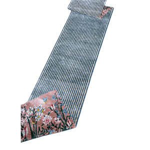 Alfombra Rectangular Azul del Lejano Oriente, Hecha a Mano con Lana, Bambú y Seda, para Decoración del Hogar, con Rayas Abstractas y Técnicas Artesanales - Product Image 2