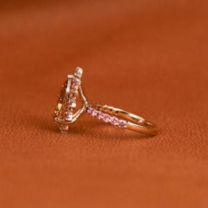 Elegante anillo de compromiso clásico para mujer 18KT chapado en oro laboratorio creado amarillo corte de pera diamante Rosa pavé anillos finos - Product Image 2