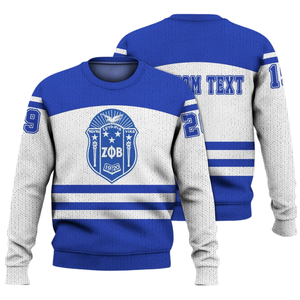 Zeta Phi Beta Greek Life Sorority Sweater 1920 ZPhiB Knit <b>Blue</b> White Chenille Embroidery Divine Nine Premium Wear - Product Image 3