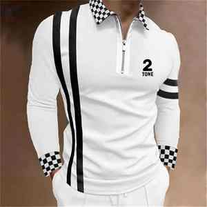 2025 hombres nueva raya manga larga Polo camisa hombres Casual estilo Simple Polo camisas primavera blusa básica camisetas ropa para hombres - Product Image 5