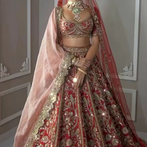 NOUVEAU BEAU CHEMISIER DE MARIÉE LEHENGA DUPATTA ROBE LOURDE DABKA PERLES RESHAM BRODERIE ACÉTATE MATÉRIEL POUR MARIAGE - Product Image 1