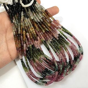 Perles multi-facettes en forme de rondelle Tourmaline naturelle Perles en gros pour la fabrication de bijoux - Product Image 2