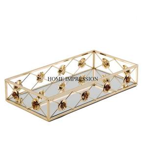 Unique Fancy Designer Aluminum Casted High Standard Quality Material Gold Plated Rectangle Shape Mirror <b>Tray</b> in Impressive Price - Product Image 2