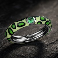 Bague S925 en émail léopard coloré - Bague statement artistique en argent sterling avec sertissage clos