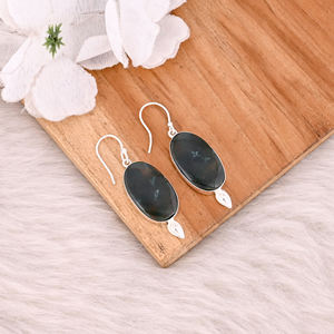 Pendientes colgantes de Latón chapado en plata hechos a mano, piedra de sangre, piedra preciosa ovalada con ajuste de bisel, joyería de boda al por mayor - Product Image 3